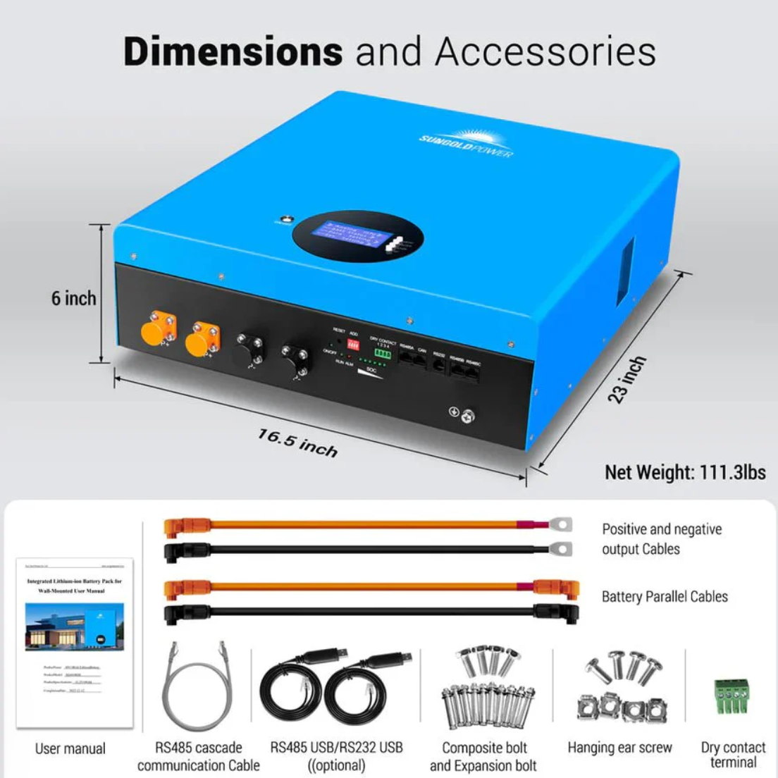 SunGoldPower 5.12KWH Powerwall LiFePO4 Lithium Battery SG48100M