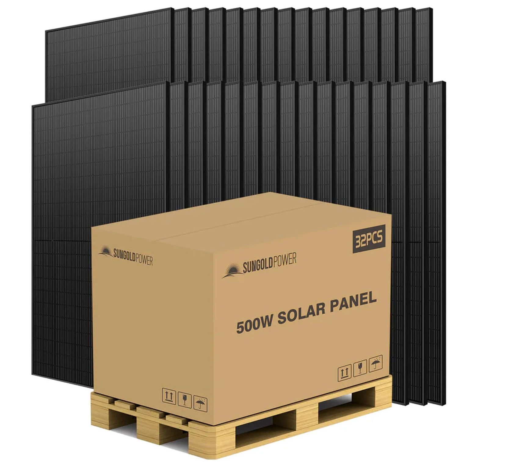 SunGoldPower Solar Panel | 500W Mono Black PERC | 32-Pack