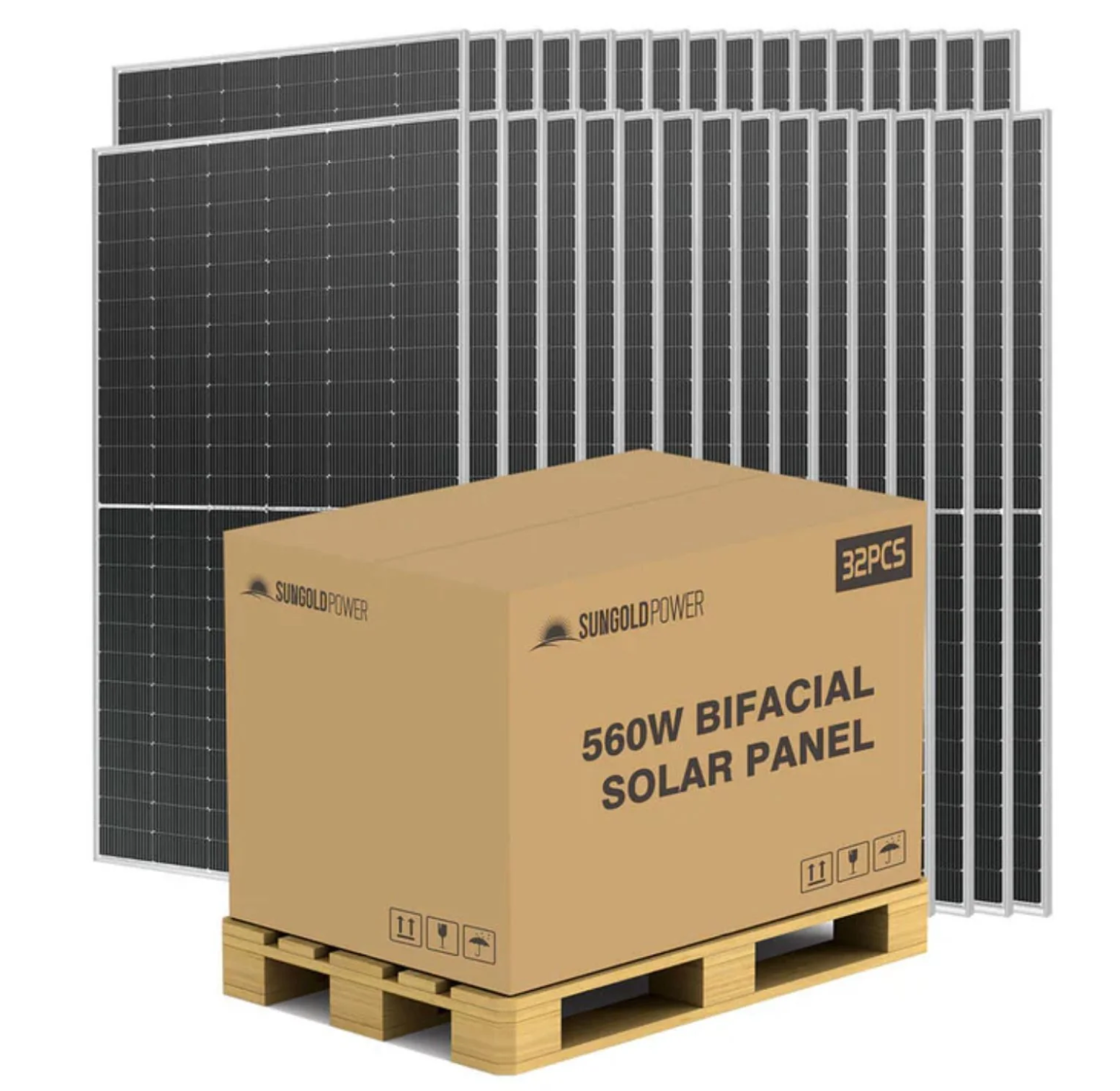 SunGoldPower Solar Panel | 560W Bifacial N-Type Monocrystalline | 32-Pack