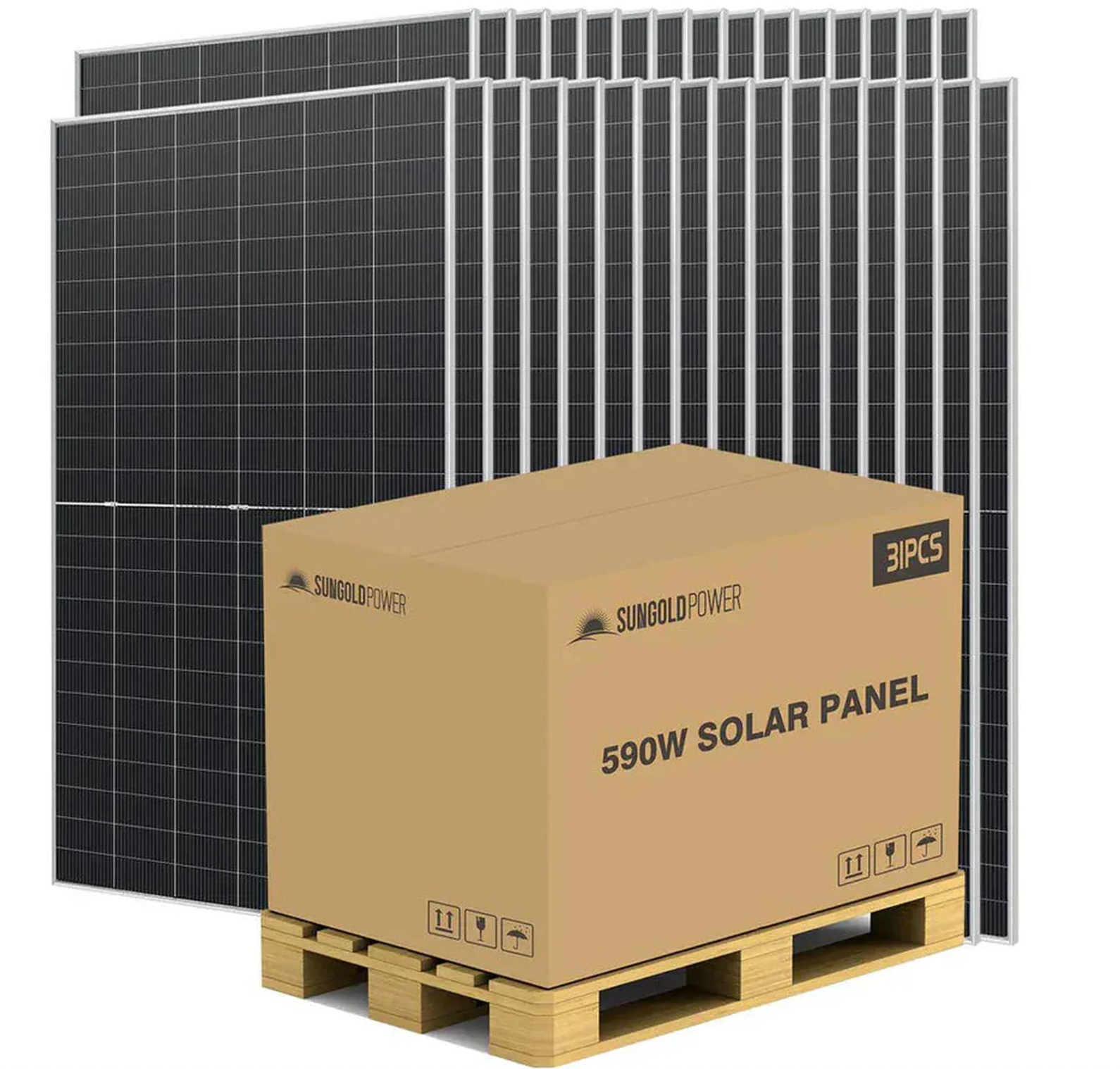 SunGoldPower Solar Panel | 590W Bifacial N-Type Monocrystalline | UL61730 | 31-Pack