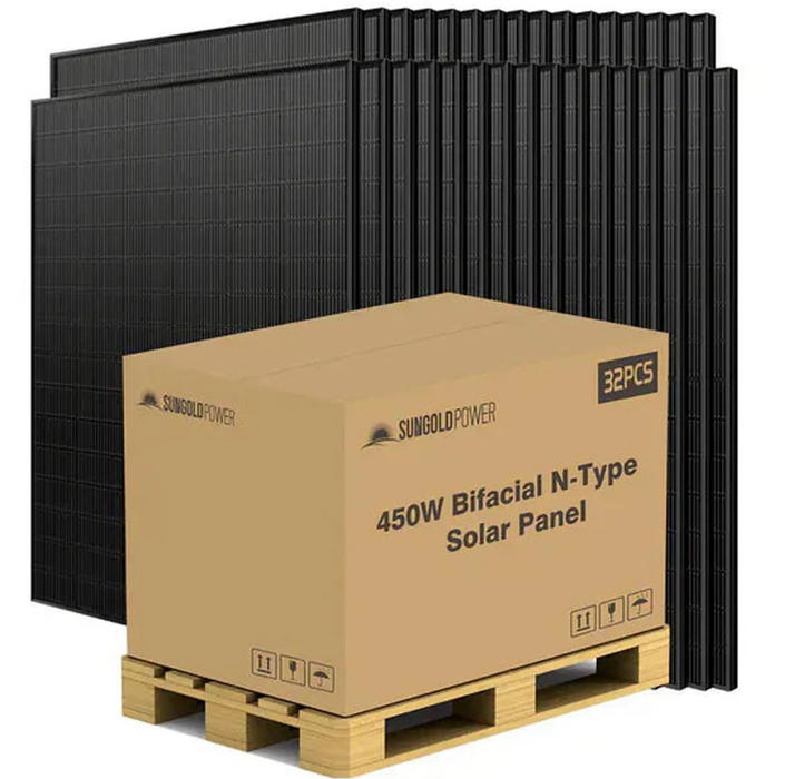 SunGoldPower Solar Panel | 450W Bifacial N-Type Monocrystalline | UL61730 | 32-Pack