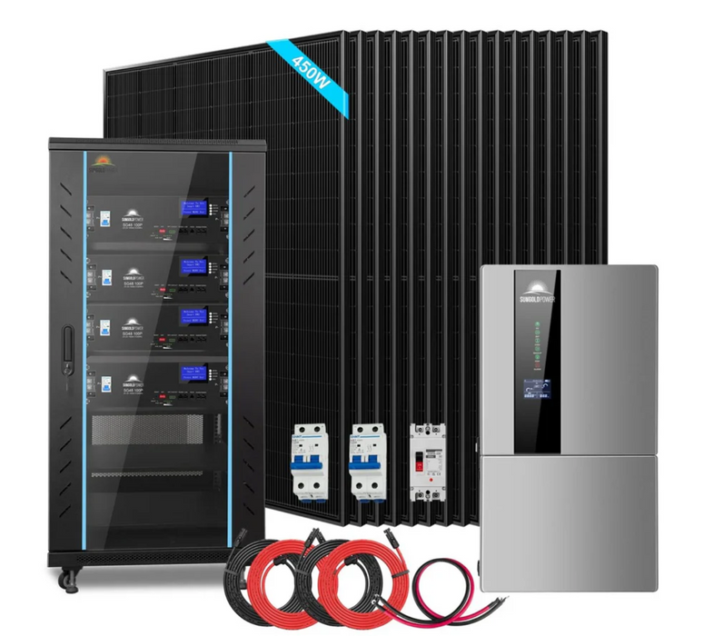 SunGoldPower Hybrid Solar Kit | 11.4kW 48V Split-Phase | 20.48kWh Battery | 450W Panels (16-Pack)