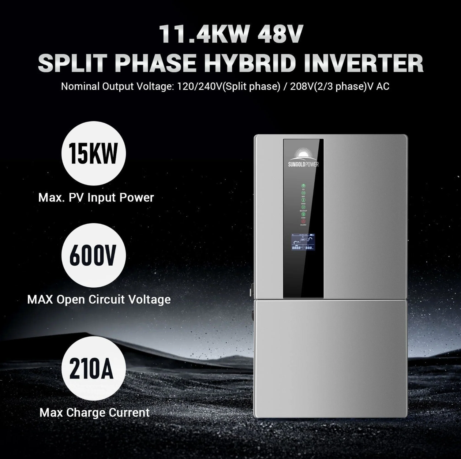 SunGoldPower Hybrid Solar Kit | 11.4kW 48V Split-Phase | 51.2kWh Battery | 450W Panels (36-Pack)