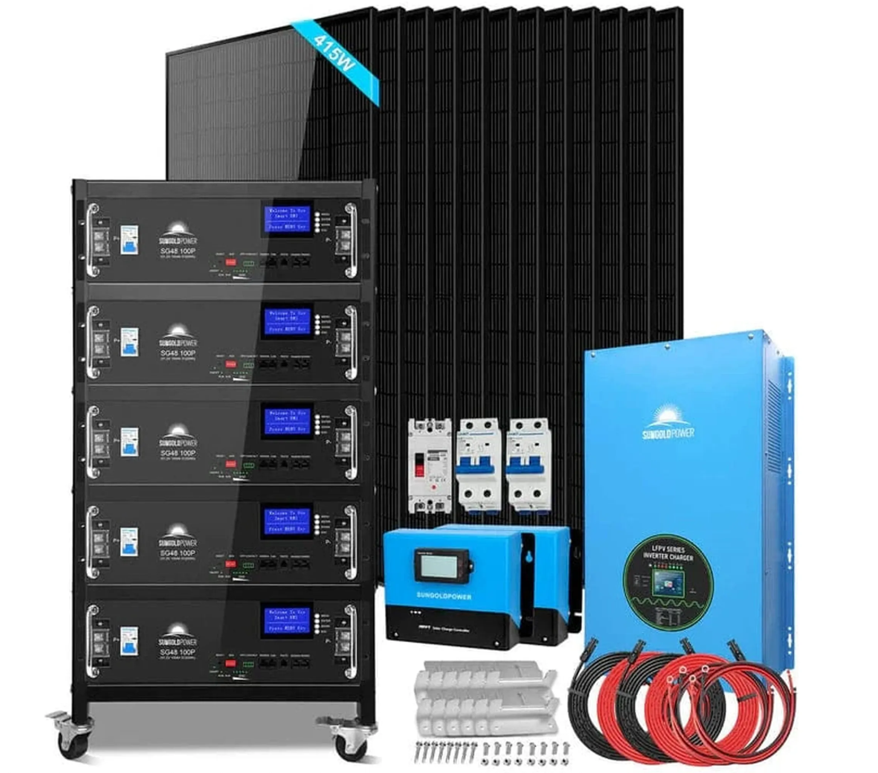 SunGoldPower Off-Grid Solar Kit | 12kW 48V Split-Phase 120/240V | 25.6kWh LiFePO₄ Battery | 415W Panels (12-Pack)