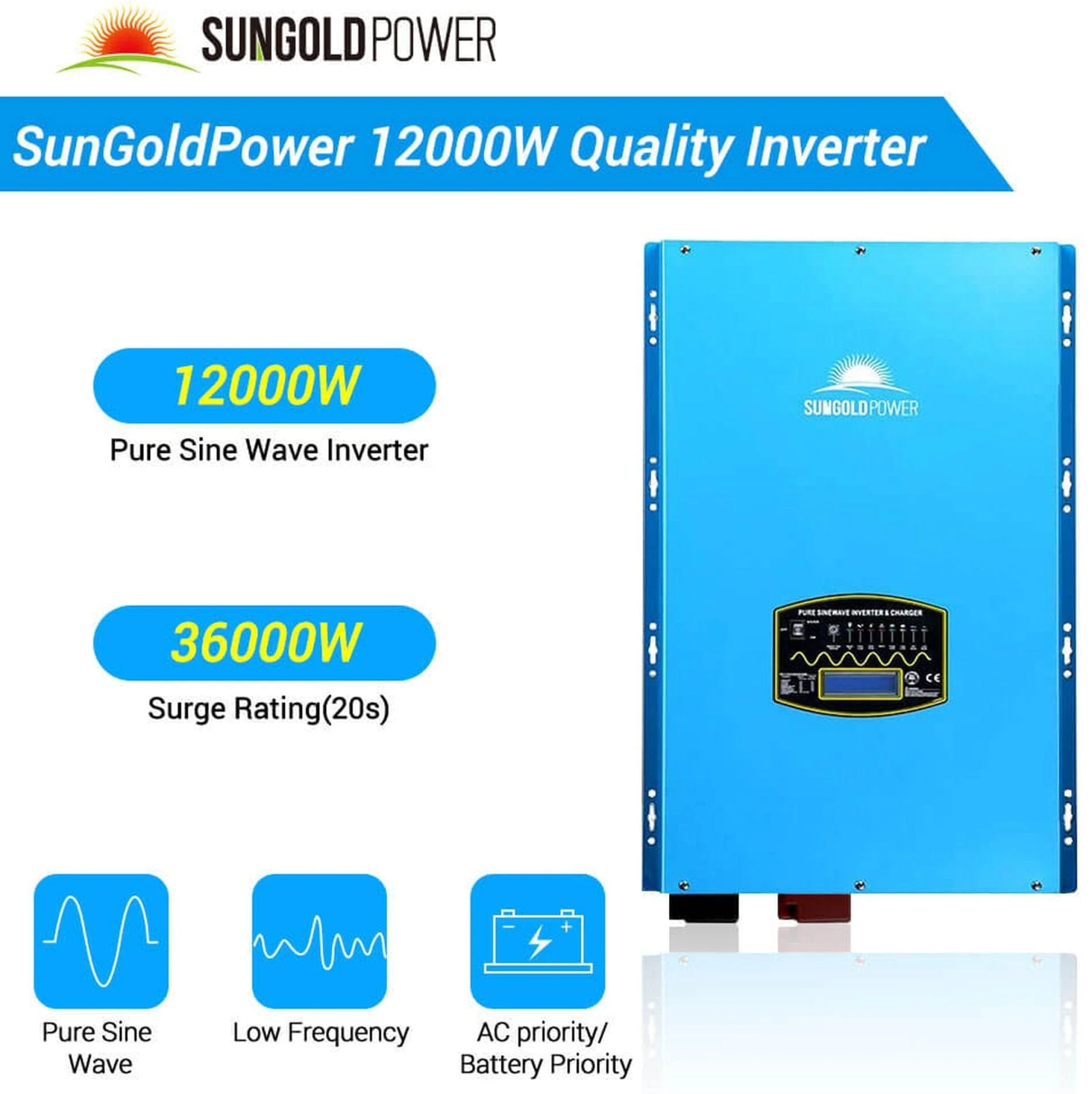 SunGoldPower Off-Grid Solar Kit | 12kW 48V Split-Phase 120/240V | 25.6kWh LiFePO₄ Battery | 415W Panels (12-Pack)