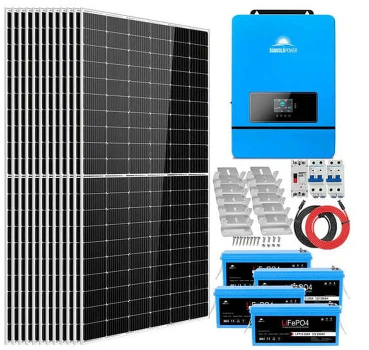 SunGoldPower Off-Grid Solar Kit | 8kW 48V Split-Phase 120/240V | 10.24kWh Lithium Battery | 5.4kW Solar Panels