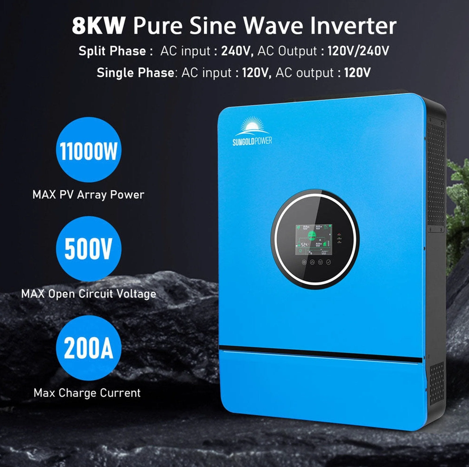 SunGoldPower Off-Grid Solar Kit | 8kW 48V Split-Phase 120/240V | 10.24kWh Lithium Battery | 5.4kW Solar Panels