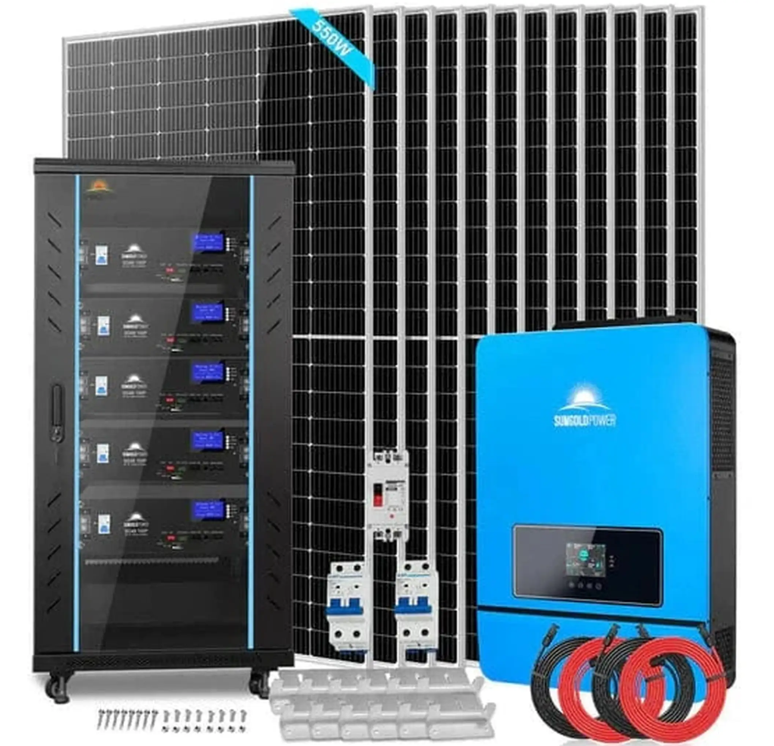 SunGoldPower Off-Grid Solar Kit | 10kW 48V Split-Phase 120/240V | 25.6kWh Lithium Battery | 550W Panels (12-Pack)