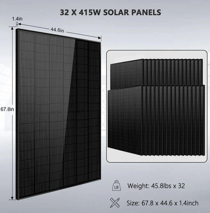 SunGoldPower Off-Grid Solar Kit | 16kW 48V Split-Phase 120/240V | 25.6kWh LiFePO₄ Battery | 415W Panels (32-Pack)