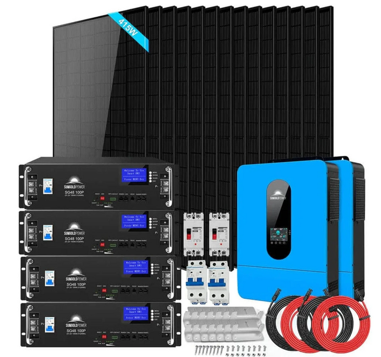 SunGoldPowerOff-Grid Solar Kit | 13kW 48V Split-Phase 120/240V | 20.48kWh LiFePO₄ Battery | 415W Panels (14-Pack)