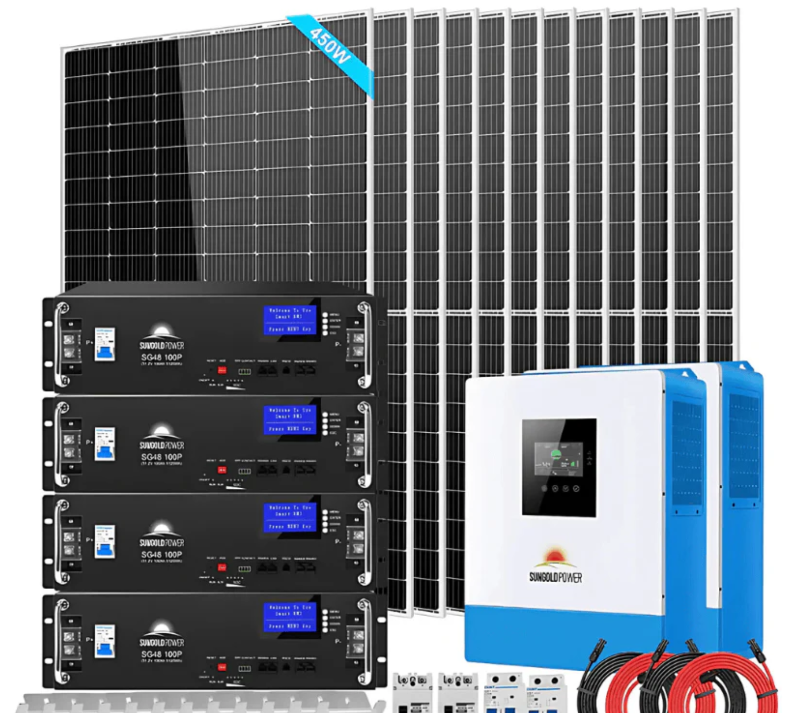 SunGoldPower SGR-10K2M Off-Grid Solar Kit | 10kW 48V Split-Phase 120/240V | 20.48kWh LiFePO₄ Battery | 450W Panels (12-Pack)