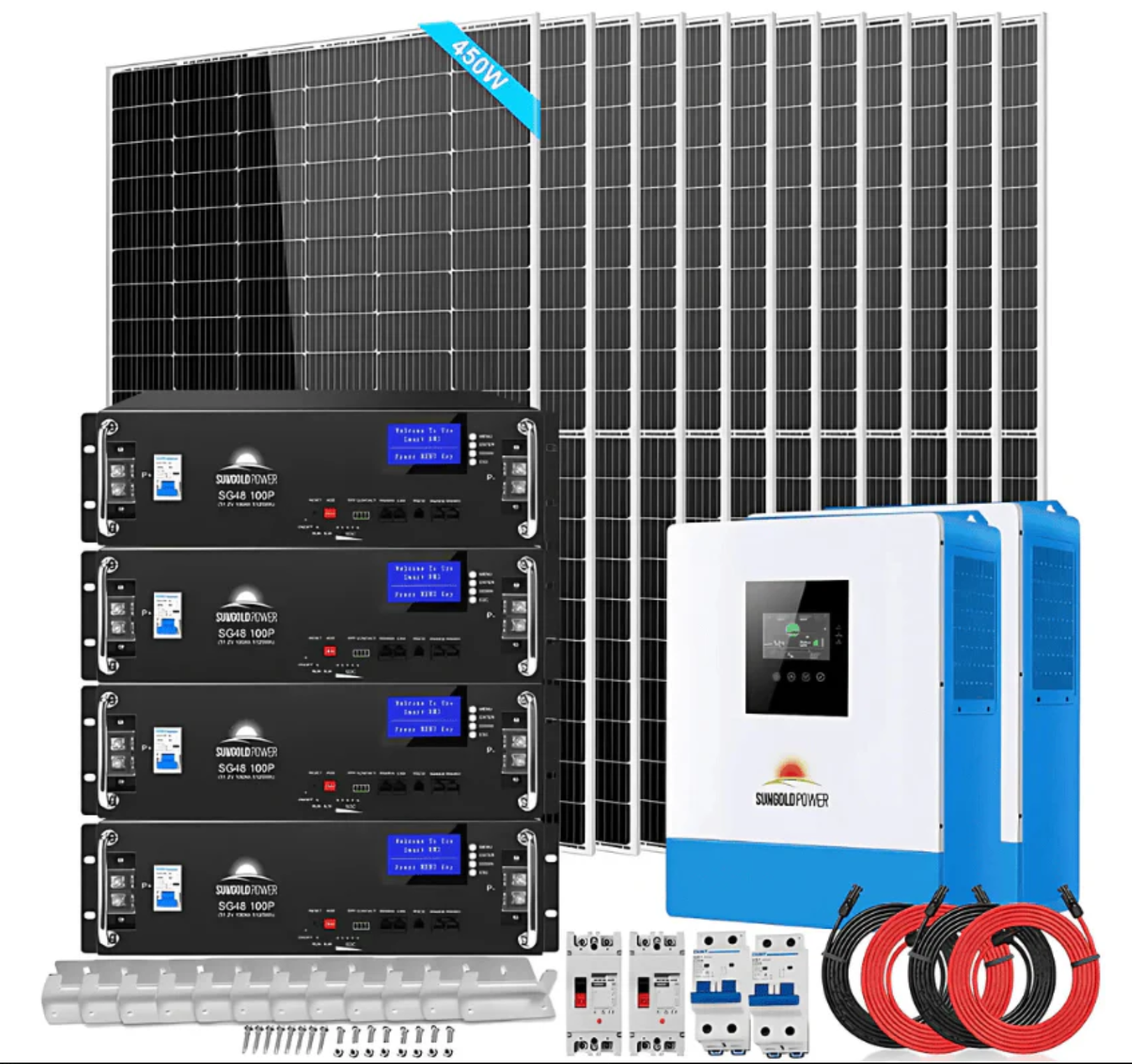 SunGoldPower SGR-10K2M Off-Grid Solar Kit | 10kW 48V Split-Phase 120/240V | 20.48kWh LiFePO₄ Battery | 450W Panels (12-Pack)