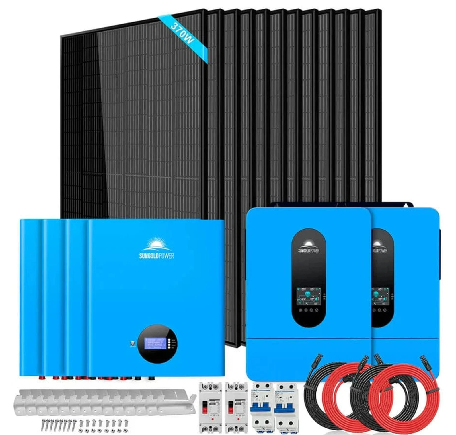 SunGoldPower Off-Grid Solar Kit | 13kW 48V Split-Phase 120/240V | 20.48kWh Powerwall Lithium Battery | 370W Panels (12-Pack)