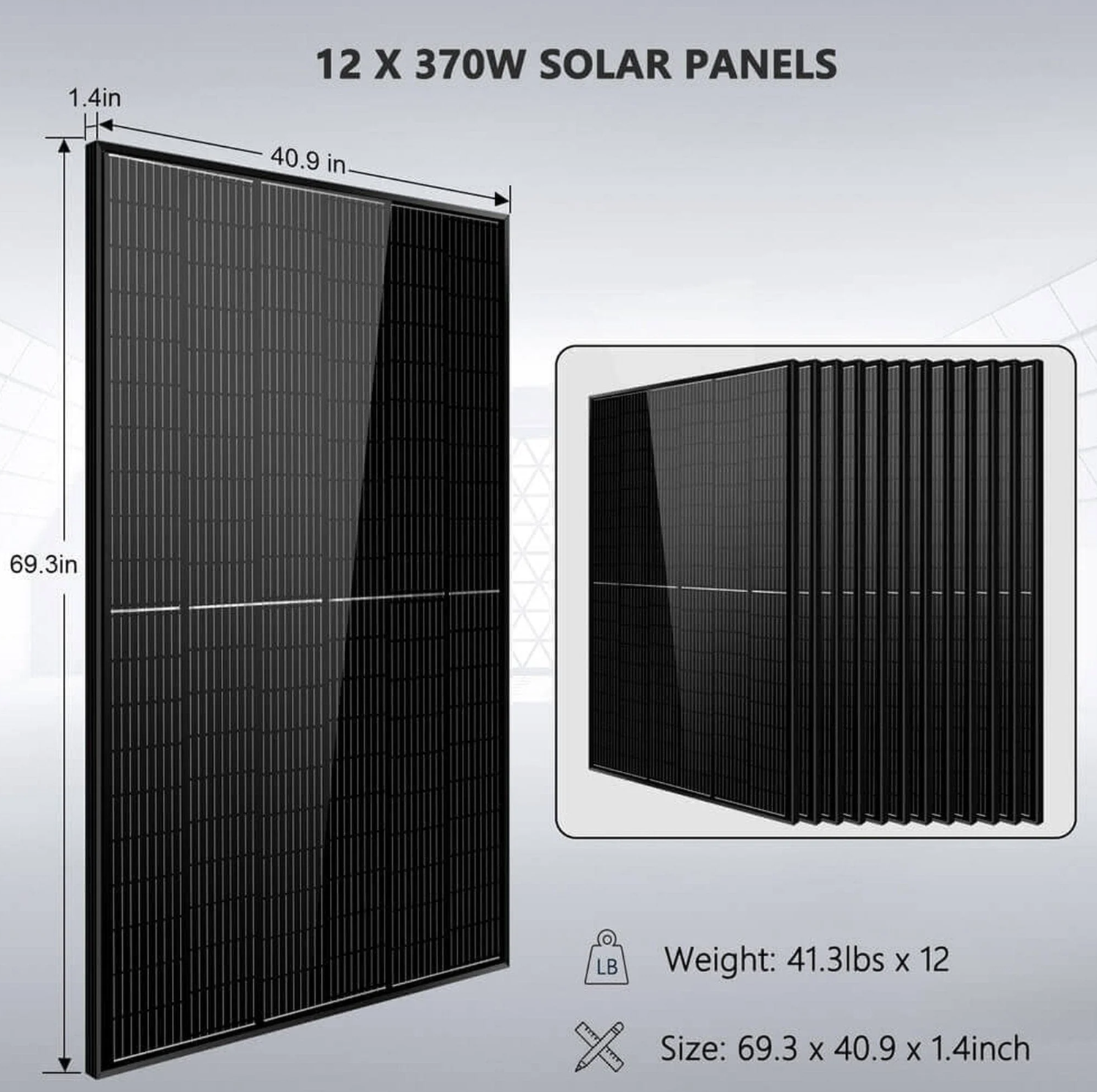 SunGoldPower Off-Grid Solar Kit | 13kW 48V Split-Phase 120/240V | 20.48kWh Powerwall Lithium Battery | 370W Panels (12-Pack)