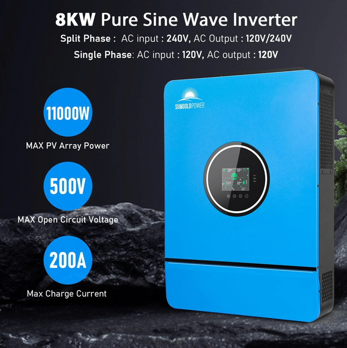 SunGoldPower Off-Grid Solar Kit | 10kW 48V Split-Phase 120/240V | 20.48kWh Powerwall Lithium Battery | 550W Panels (10-Pack)