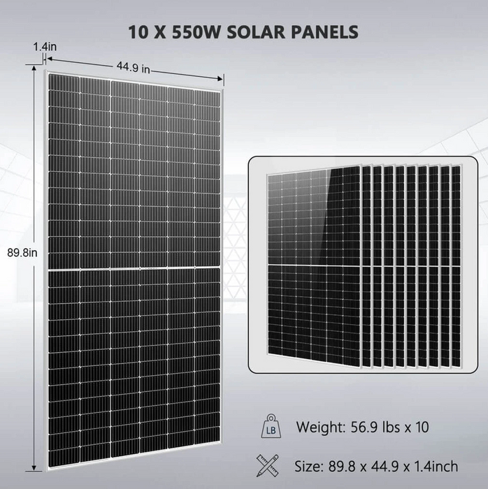 SunGoldPower Off-Grid Solar Kit | 10kW 48V Split-Phase 120/240V | 20.48kWh Powerwall Lithium Battery | 550W Panels (10-Pack)
