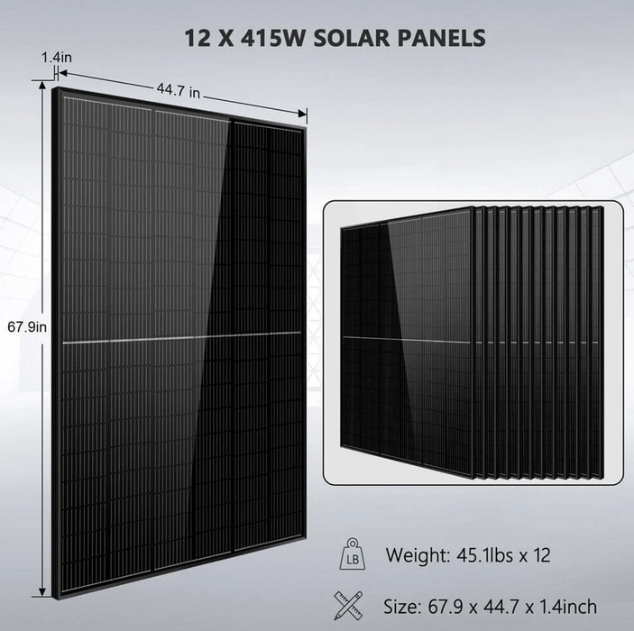 SunGoldPower Off-Grid Solar Kit | 10kW 48V Split-Phase 120/240V | 20.48kWh Powerwall Lithium Battery | 415W Panels (12-Pack)