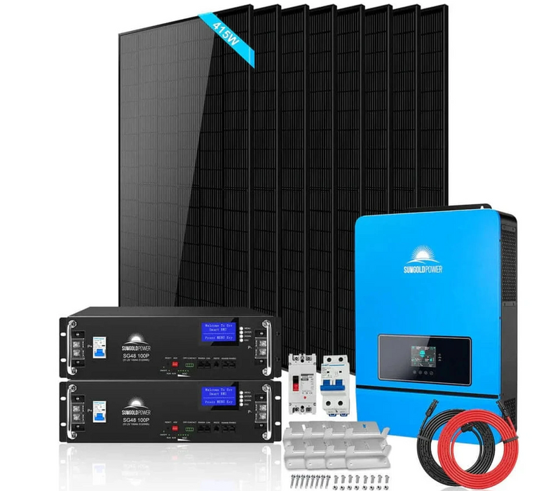 SunGoldPower Off-Grid Solar Kit | 8kW 48V Split-Phase 120/240V | 10.24kWh LiFePO₄ Battery | 415W Panels (8-Pack)