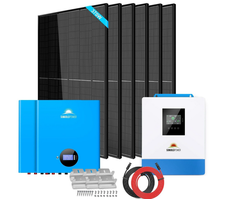 SunGoldPower Off-Grid Solar Kit | 5kW 48V 120V Output | 10.24kWh Powerwall Lithium Battery | 370W Panels (6-Pack)