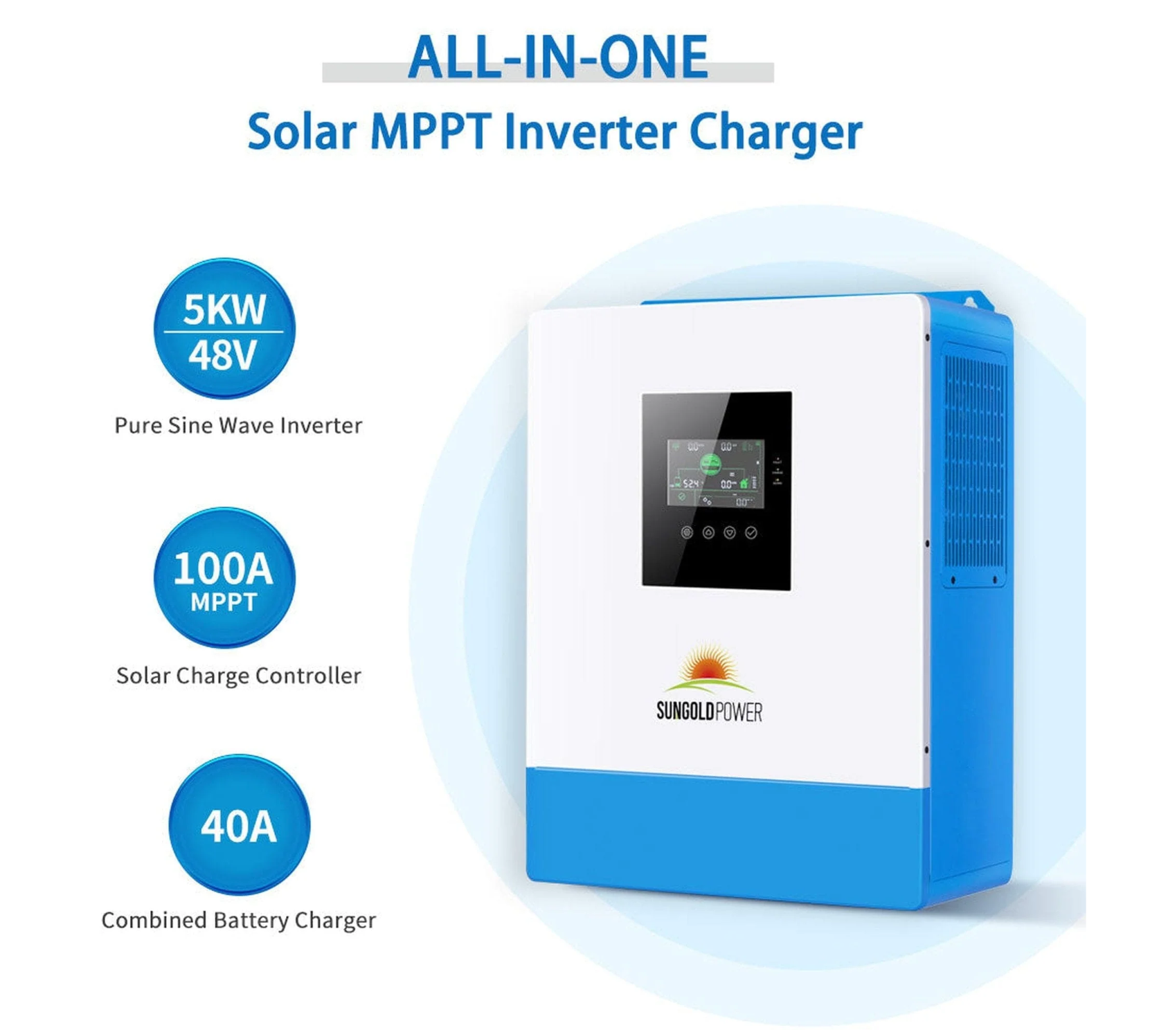 SunGoldPower Off-Grid Solar Kit | 5kW 48V 120V Output | 10.24kWh Powerwall Lithium Battery | 370W Panels (6-Pack)