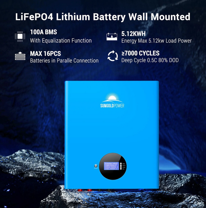 SunGoldPower Off-Grid Solar Kit | 5kW 48V 120V Output | 10.24kWh Powerwall Lithium Battery | 370W Panels (6-Pack)