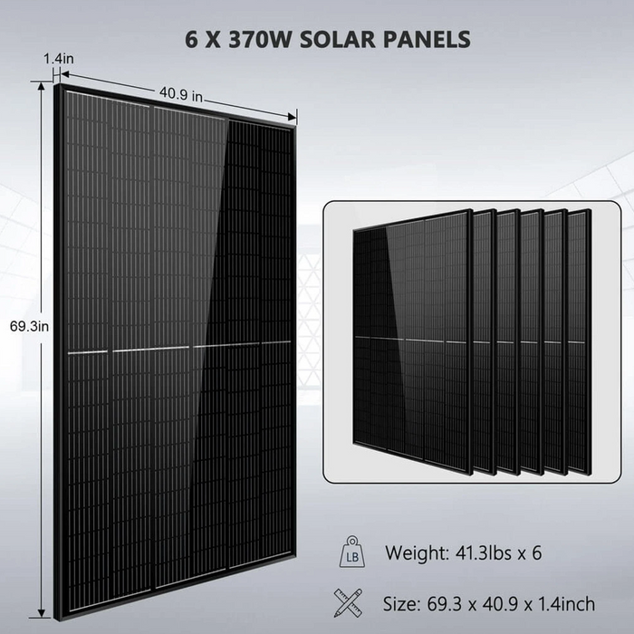 SunGoldPower Off-Grid Solar Kit | 5kW 48V 120V Output | 10.24kWh Powerwall Lithium Battery | 370W Panels (6-Pack)