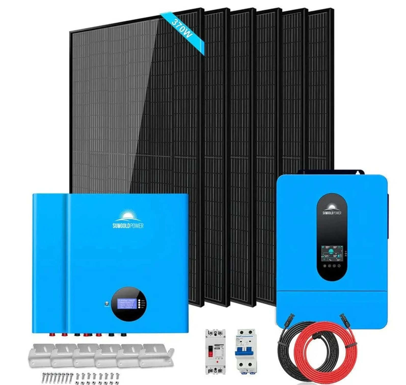 SunGoldPower Off-Grid Solar Kit | 6.5kW 48V Split-Phase 120/240V | 10.24kWh Powerwall Lithium Battery | 370W Panels (6-Pack)