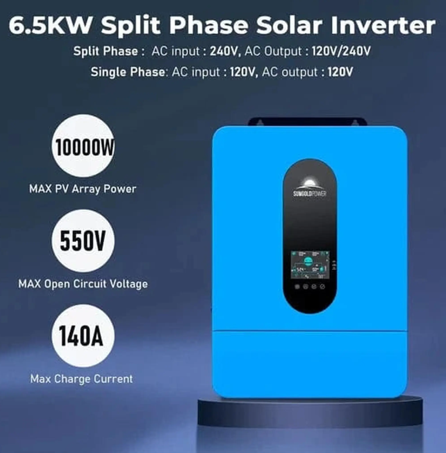 SunGoldPower Off-Grid Solar Kit | 6.5kW 48V Split-Phase 120/240V | 10.24kWh Powerwall Lithium Battery | 370W Panels (6-Pack)