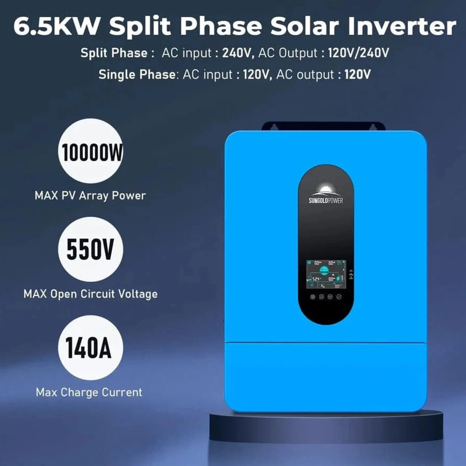 SunGoldPower Off-Grid Solar Kit | 6.5kW 48V Split-Phase 120/240V | 10.24kWh LiFePO₄ Battery | 415W Panels (8-Pack)