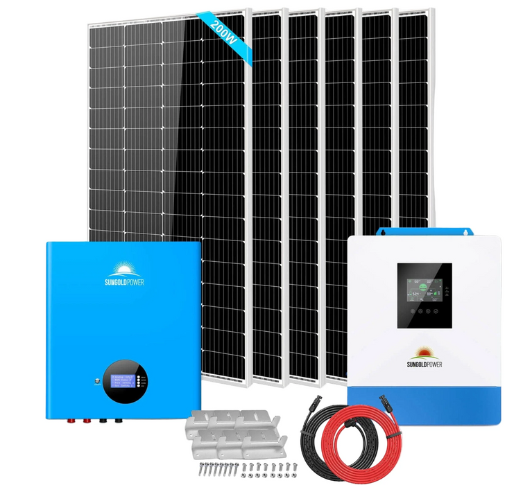 SunGoldPower Off-Grid Solar Kit | 5kW 48V 120V Output | 5.12kWh Powerwall Lithium Battery | 200W Panels (6-Pack)