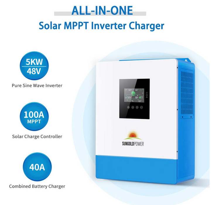 SunGoldPower Off-Grid Solar Kit | 5kW 48V 120V Output | 5.12kWh Powerwall Lithium Battery | 200W Panels (6-Pack)