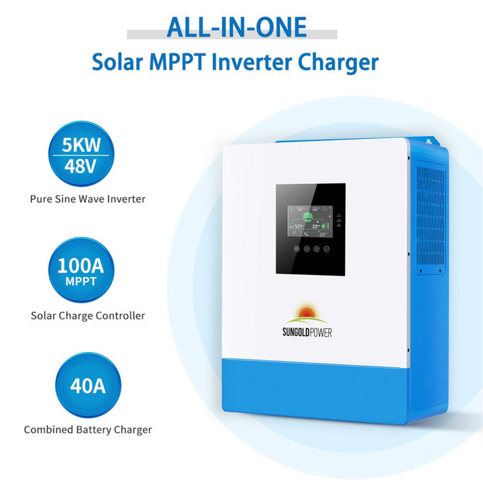 SunGoldPower Off-Grid Solar Kit | 5kW 48V 120V Output | 10.24kWh LiFePO₄ Battery | 415W Panels (6-Pack)