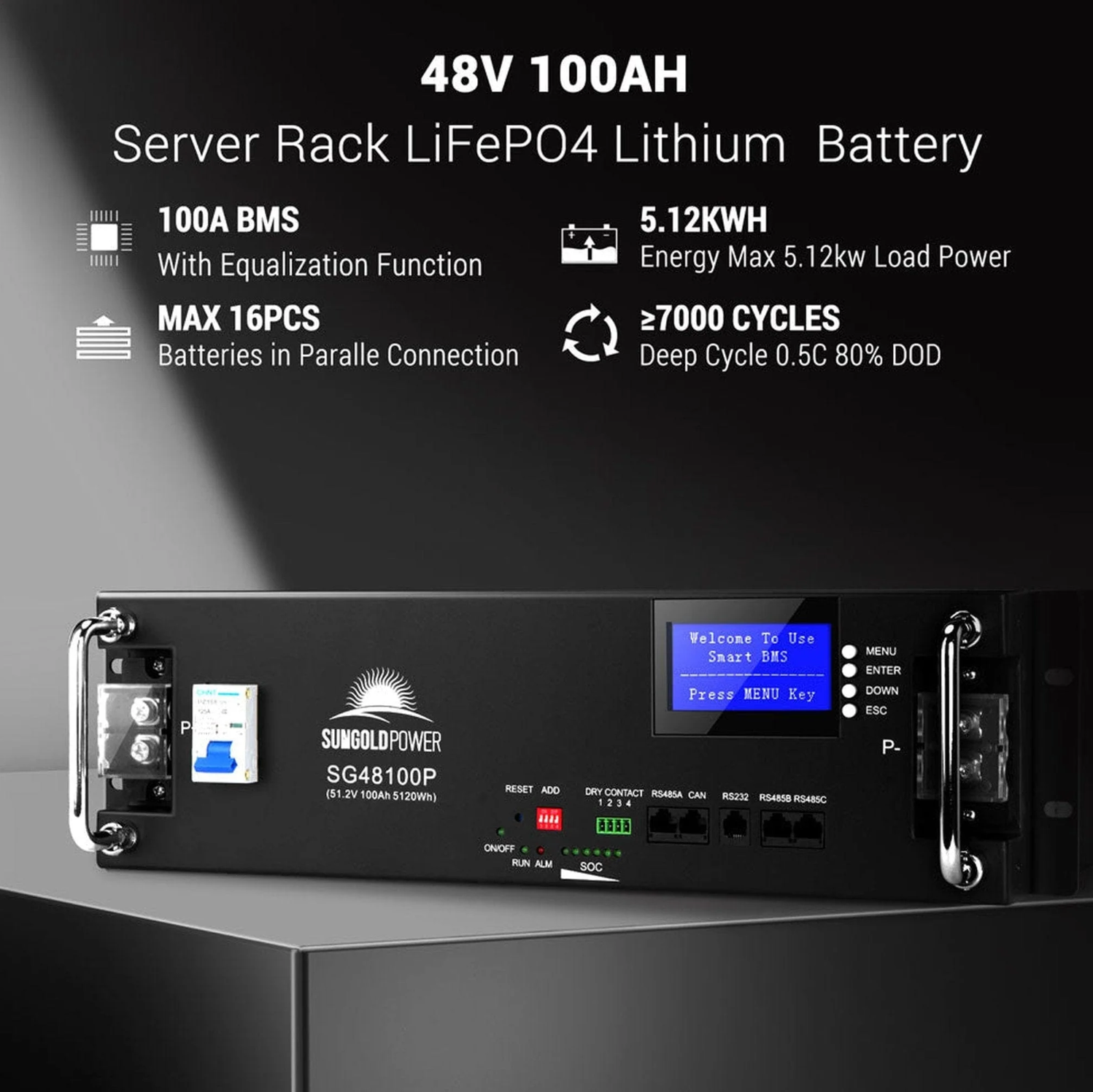 SunGoldPower Off-Grid Solar Kit | 5kW 48V 120V Output | 10.24kWh LiFePO₄ Battery | 415W Panels (6-Pack)