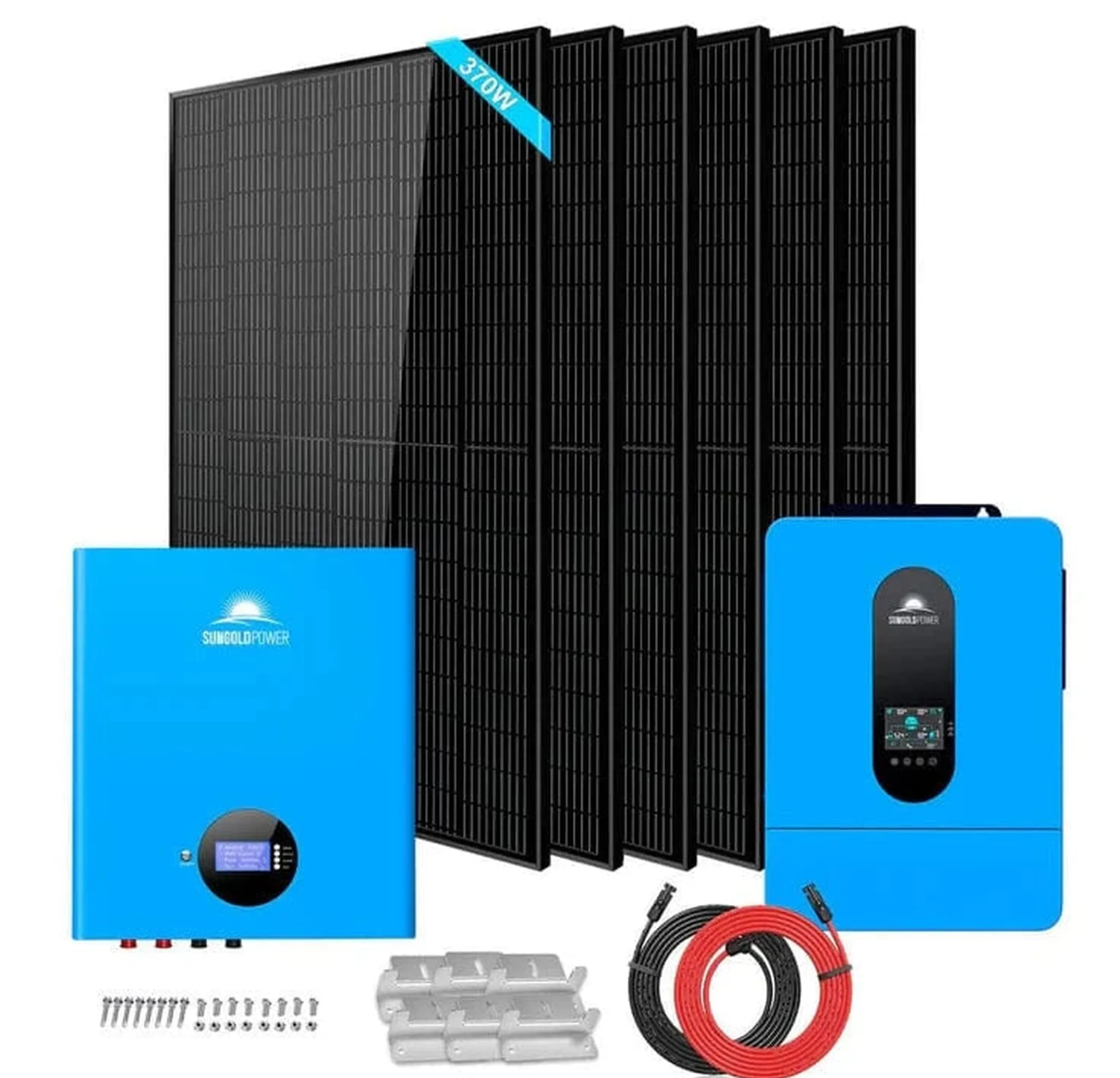 SunGoldPower Off-Grid Solar Kit | 6.5kW 48V Split-Phase 120/240V | 5.12kWh Powerwall Lithium Battery | 370W Panels (6-Pack)