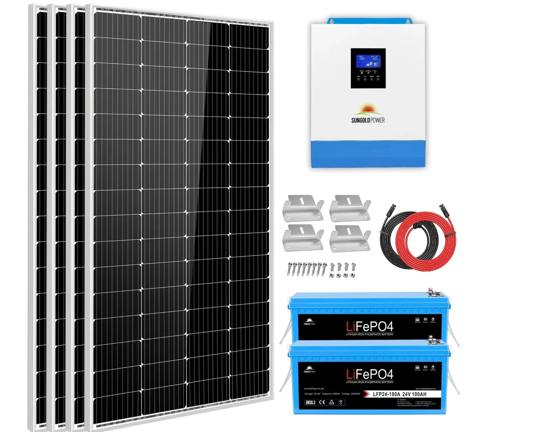SunGoldPower Off-Grid Solar Kit | 3000W 24V 120V Output | Lithium Battery | 800W Solar Panels