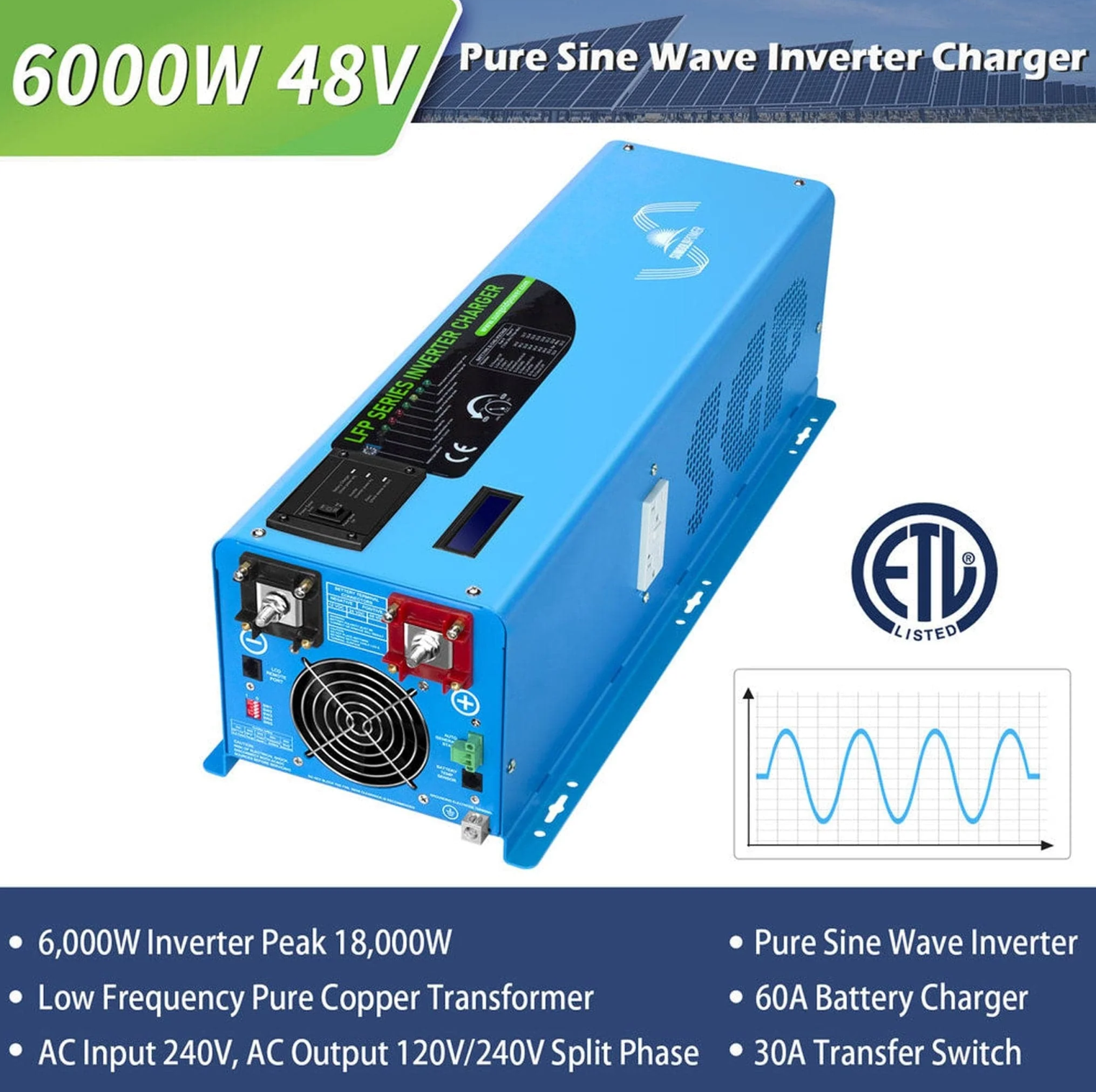 SunGoldPower Off-Grid Solar Kit | 6kW 48V Split-Phase 120/240V | 10.24kWh LiFePO₄ Battery | 370W Panels (6-Pack)