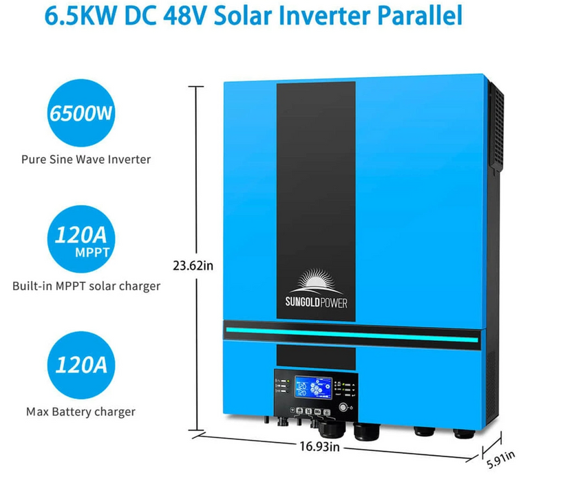 SunGoldPower Off-Grid Solar Kit | 6.5kW 48V Split-Phase 120/240V | 10.24kWh Lithium Battery | 450W Panels (6-Pack)