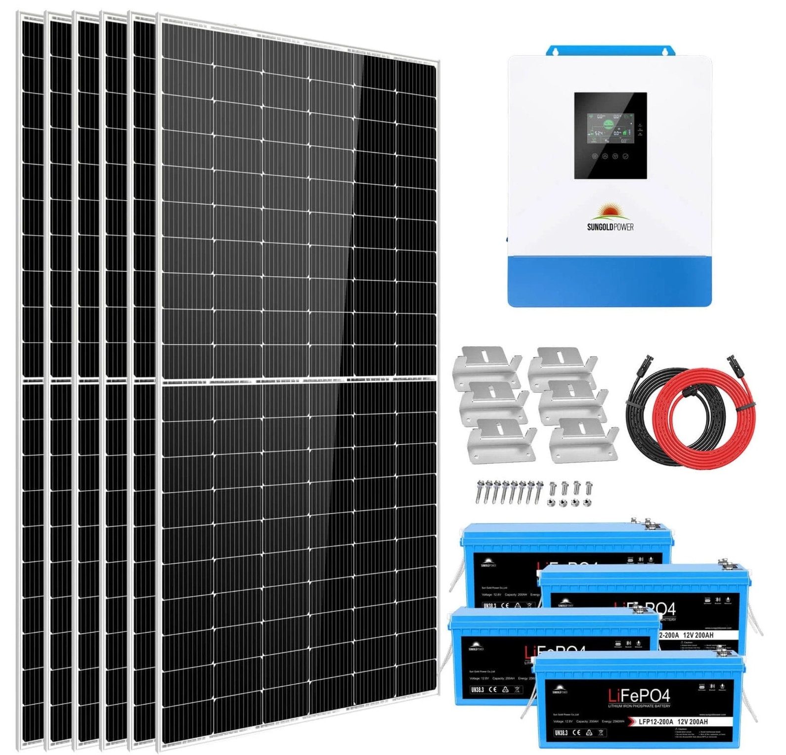 SunGoldPower Off-Grid Solar Kit | 5kW 48V 120V Output | 10.24kWh Lithium Battery | 2700W Solar Panels