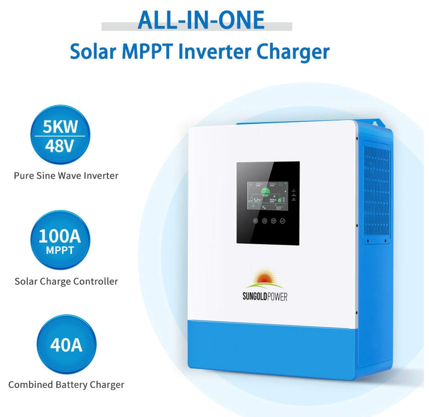 SunGoldPower Off-Grid Solar Kit | 5kW 48V 120V Output | 10.24kWh Lithium Battery | 2700W Solar Panels