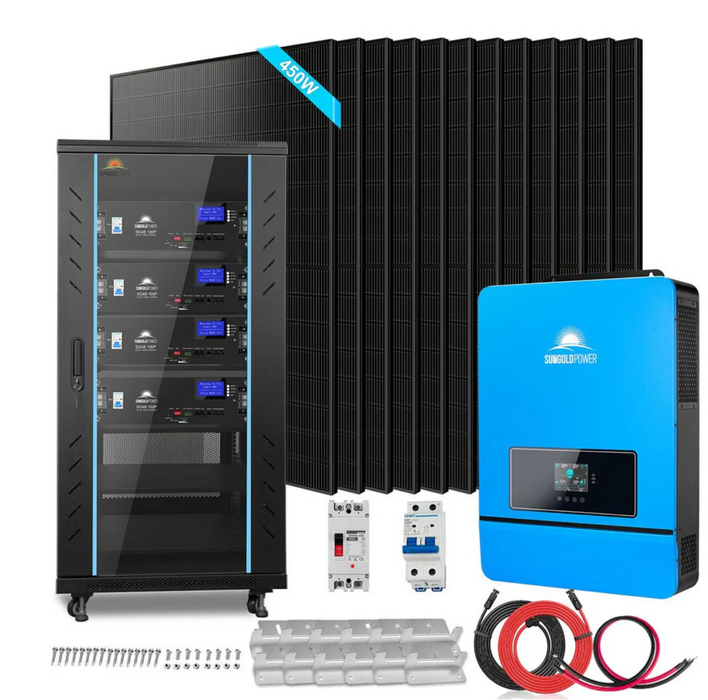 SunGoldPower Off-Grid Solar Kit | 10kW 48VDC 120V /240V Output | 20.48kWh Lithium Battery | 450W Panels (12-Pack)