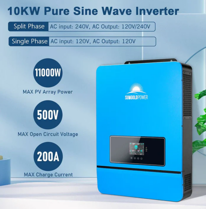 SunGoldPower Off-Grid Solar Kit | 10kW 48VDC 120V /240V Output | 20.48kWh Lithium Battery | 450W Panels (12-Pack)