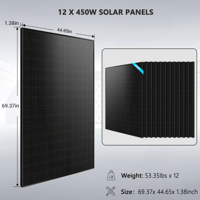 SunGoldPower Off-Grid Solar Kit | 10kW 48VDC 120V /240V Output | 20.48kWh Lithium Battery | 450W Panels (12-Pack)